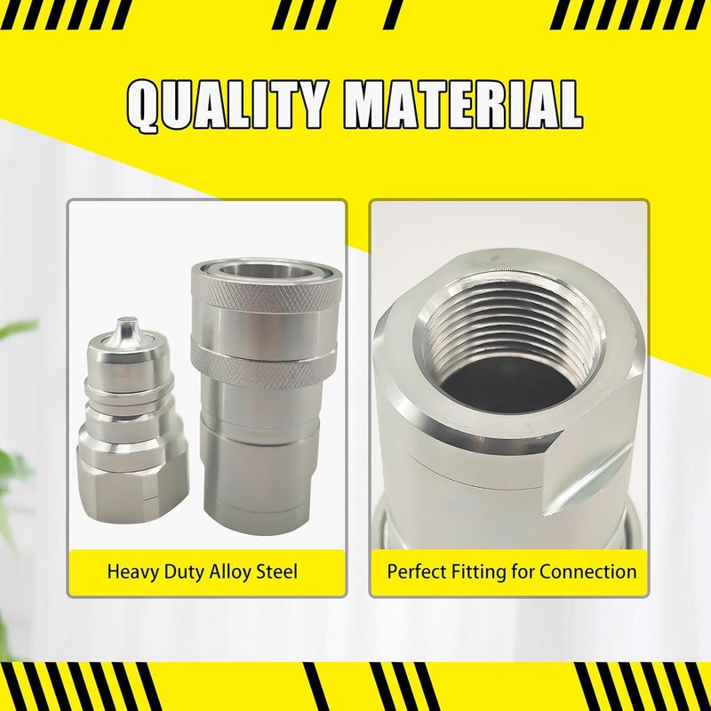 LOSTAR Hydraulic Quick Connect Coupler Set for Tractor, Heavy-Duty Carbon Steel Poppet Valve Fittings with 1'' NPT Thread and Dust Cap for Parker 4000 Replaces 4010-6P 4050-6P - Image 4